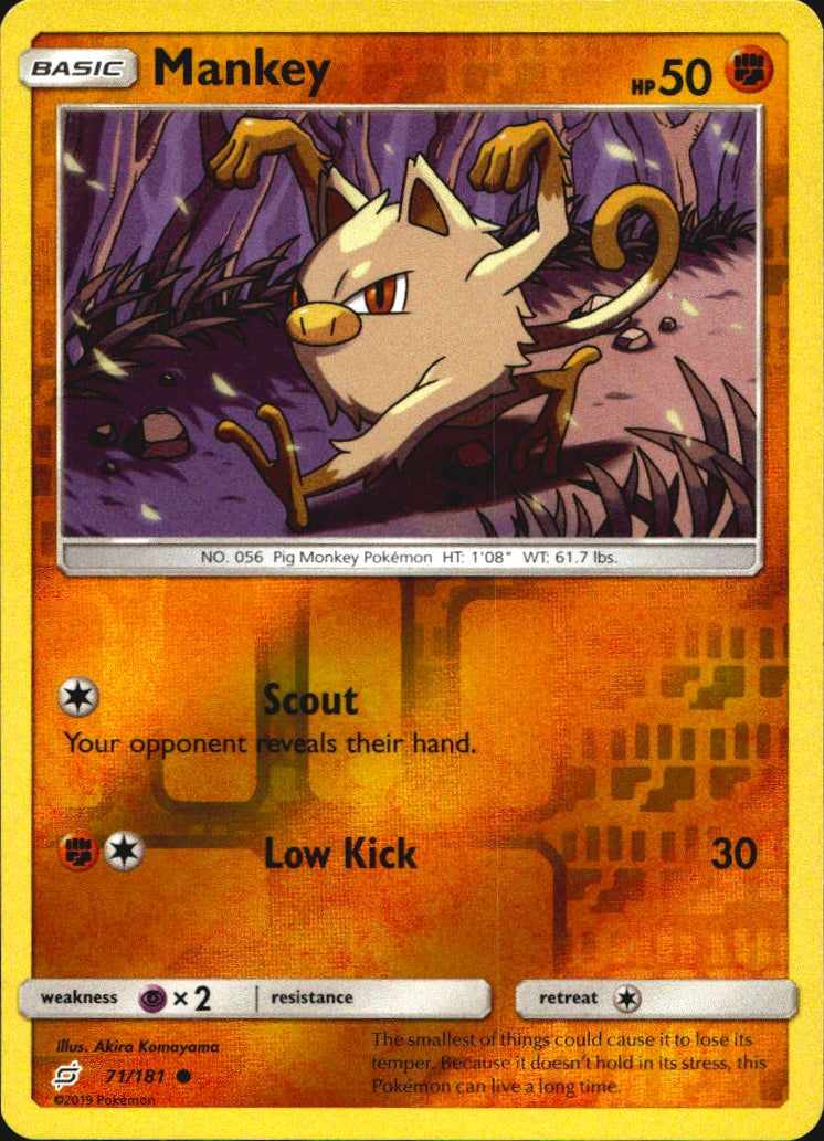 Mankey 71/181 Common Team Up Pokemon Reverse Holo Near Mint