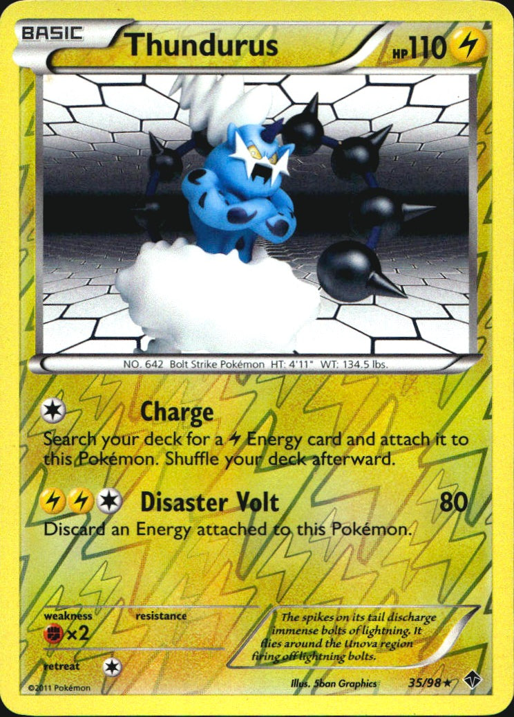 Thundurus 35/98 Holo Rare Emerging Powers Pokemon Reverse Holo Near Mint