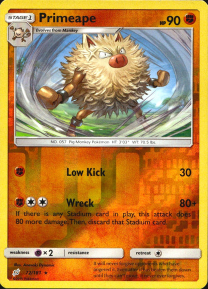 Primeape 72/181 Rare Team Up Pokemon Reverse Holo Near Mint