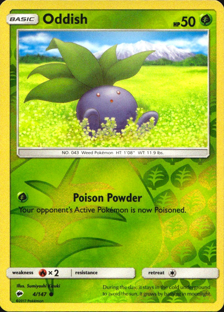 Oddish 4/147 Common Burning Shadows Pokemon Reverse Holo Near Mint