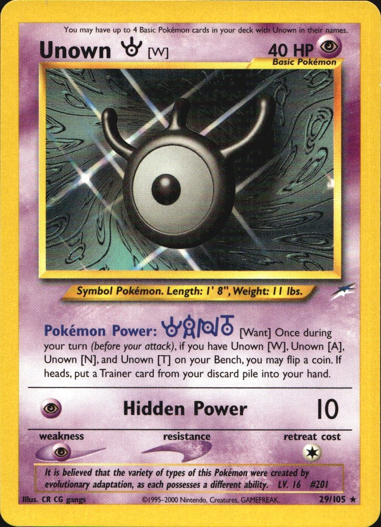Unown [W] 29/105 Rare Neo Destiny Pokemon Near Mint