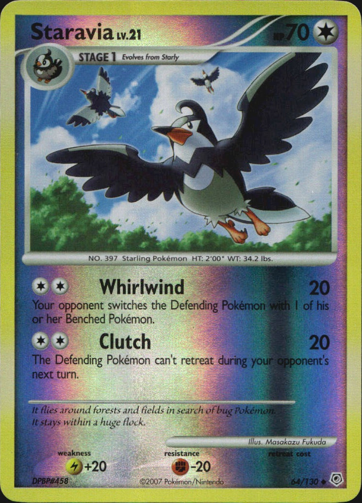 Staravia 64/130 Uncommon Diamond & Pearl Pokemon Reverse Holo Near Mint