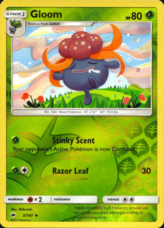 Gloom 5/147 Uncommon Burning Shadows Pokemon Reverse Holo Near Mint