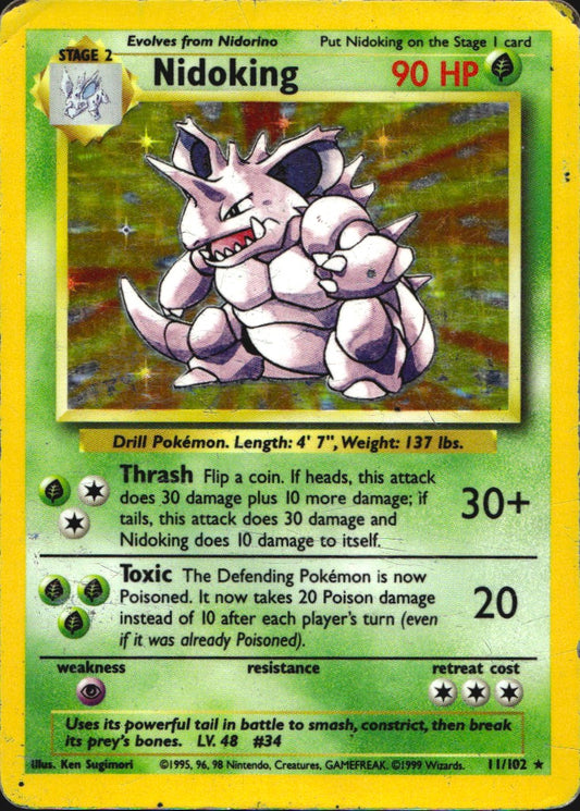 Nidoking 11/102 Holo Rare Base Set Unlimited Pokemon Heavily Played