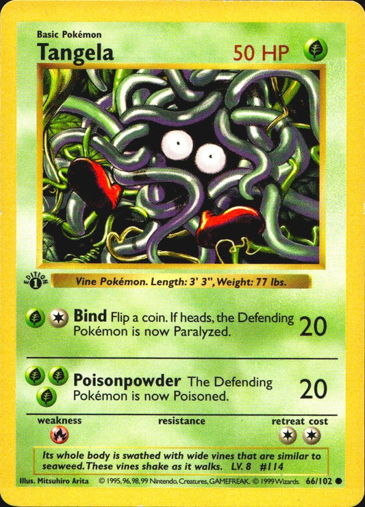 Tangela 66/102 Common Base Set Shadowless Pokemon 1st Edition Near Mint
