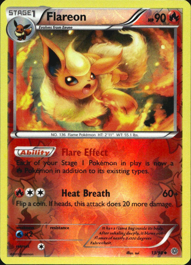 Flareon 13/98 Uncommon Ancient Origins Pokemon Reverse Holo Near Mint