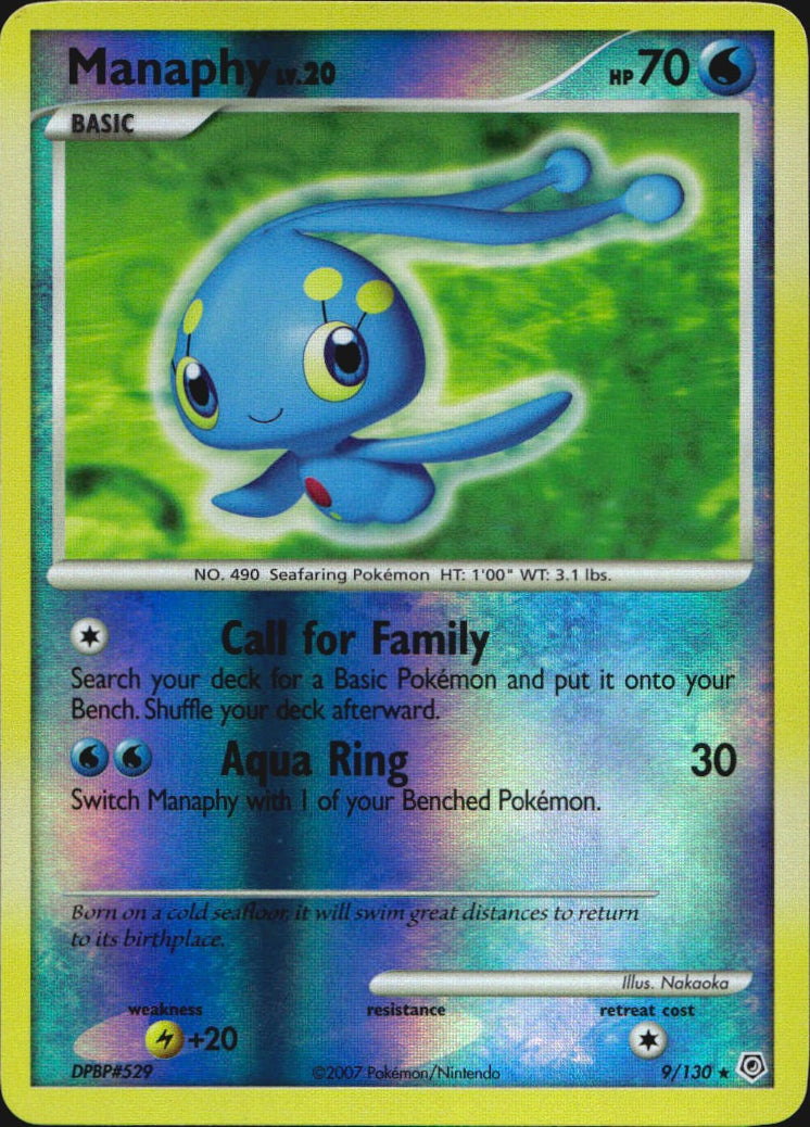 Manaphy 9/130 Diamond & Pearl Pokemon Reverse Holo Near Mint