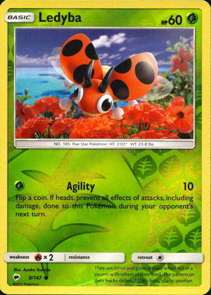 Ledyba 9/147 Common Burning Shadows Pokemon Reverse Holo Near Mint