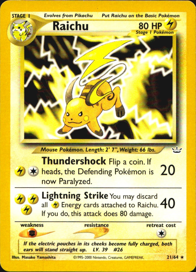 Raichu 21/64 Rare Neo Revelation Pokemon Near Mint