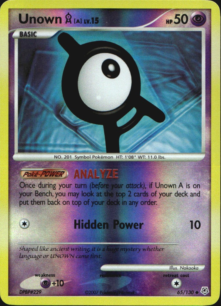 Unown [A] 65/130 Uncommon Diamond & Pearl Pokemon Reverse Holo Near Mint
