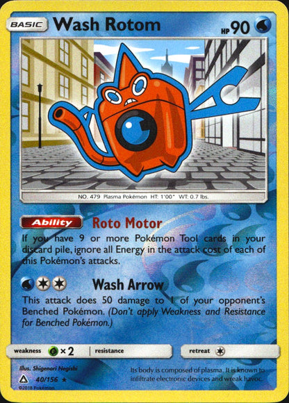 Wash Rotom 40/156 Rare Ultra Prism Pokemon Reverse Holo Near Mint