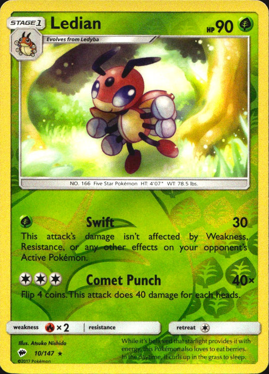 Ledian 10/147 Rare Burning Shadows Pokemon Reverse Holo Near Mint