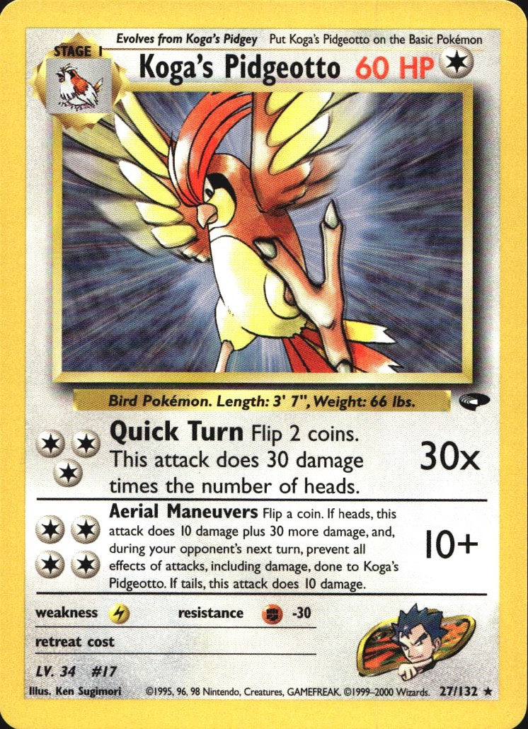 Koga's Pidgeotto 27/132 Rare Gym Challenge Pokemon Near Mint