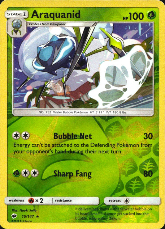 Araquanid 15/147 Rare Burning Shadows Pokemon Reverse Holo Near Mint