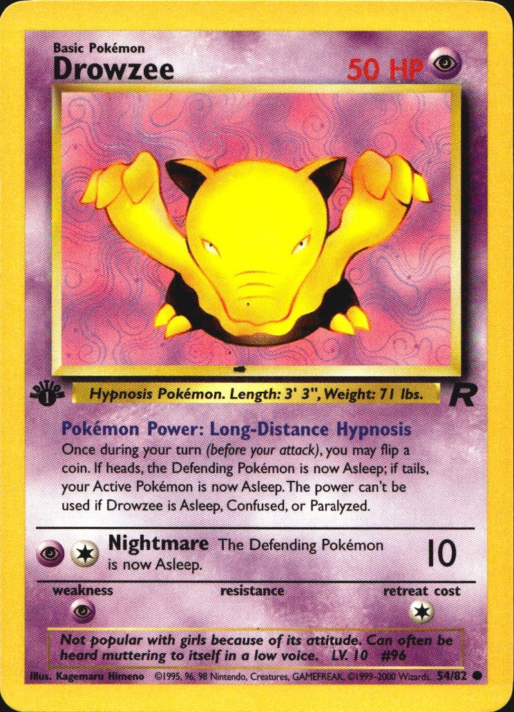 Drowzee 54/82 Common Team Rocket Pokemon 1st Edition Near Mint