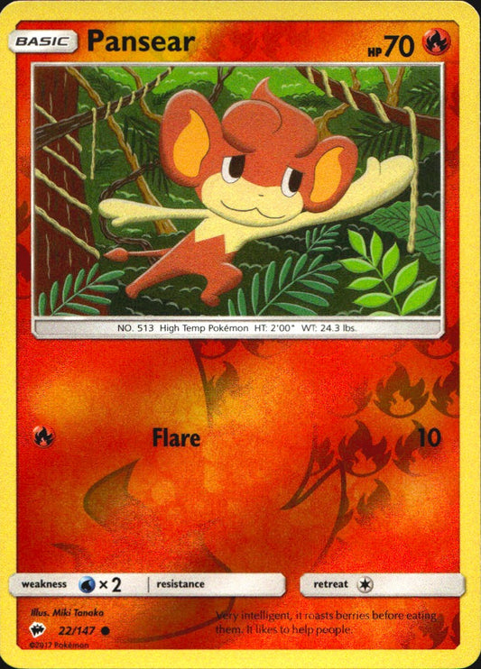 Pansear 22/147 Common Burning Shadows Pokemon Reverse Holo Near Mint