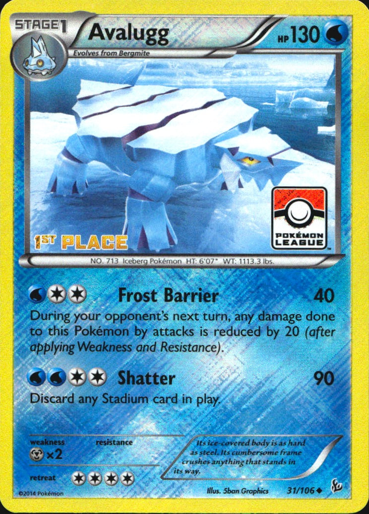 Avalugg 31/106 1st Place Stamp Uncommon Flashfire Pokemon Near Mint
