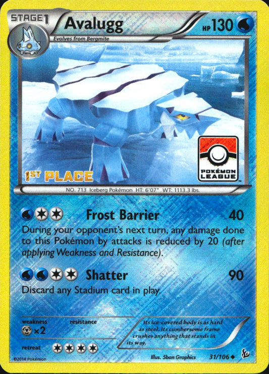 Avalugg 31/106 1st Place Stamp Uncommon Flashfire Pokemon Near Mint