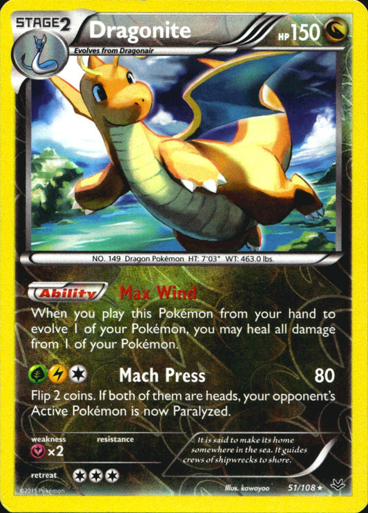 Dragonite 51/108 Rare Roaring Skies Pokemon Reverse Holo Near Mint