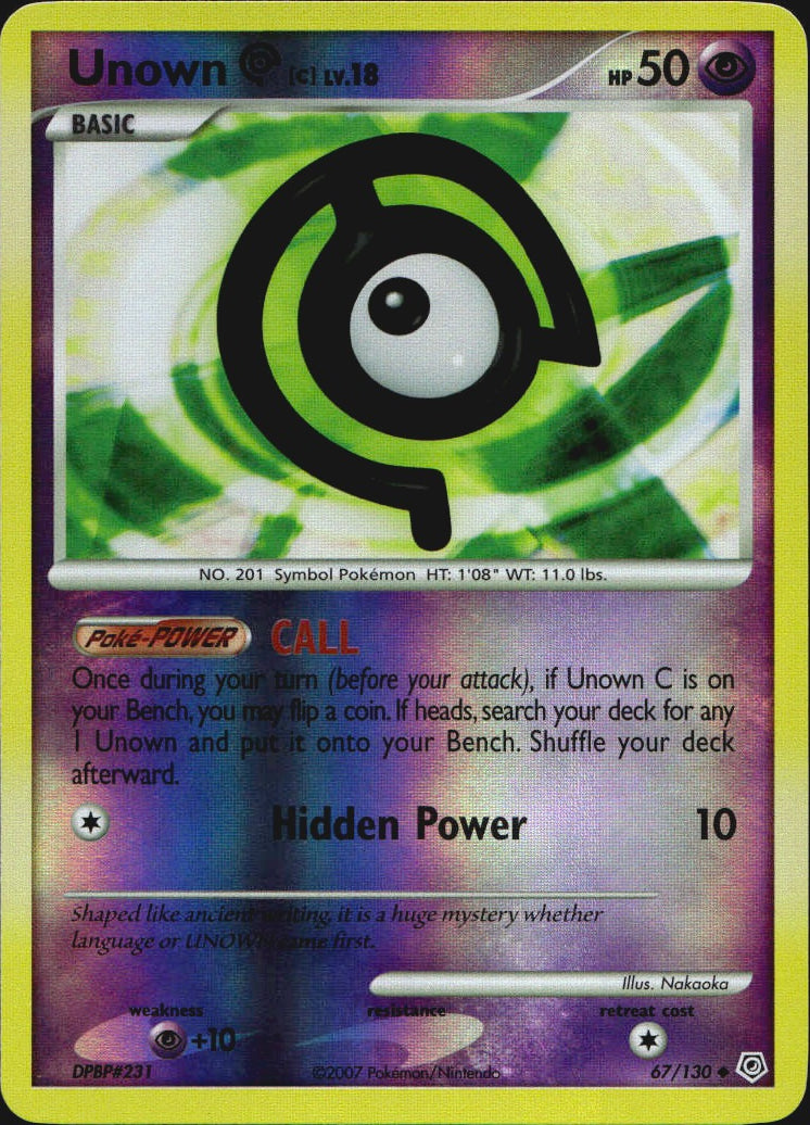 Unown [C] 67/130 Uncommon Diamond & Pearl Pokemon Reverse Holo Near Mint