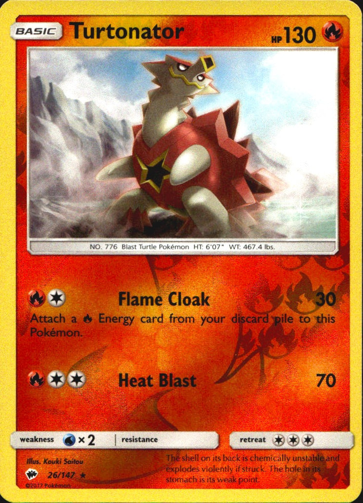Turtonator 26/147 Rare Burning Shadows Pokemon Reverse Holo Near Mint
