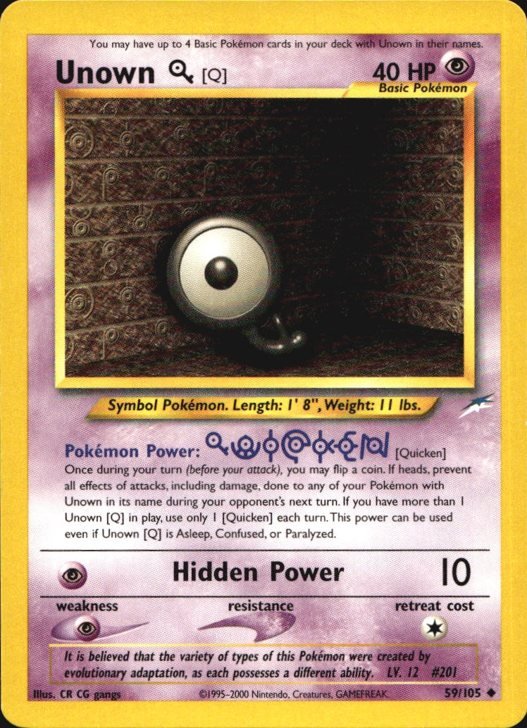 Unown [Q] 59/105 Uncommon Neo Destiny Pokemon Near Mint