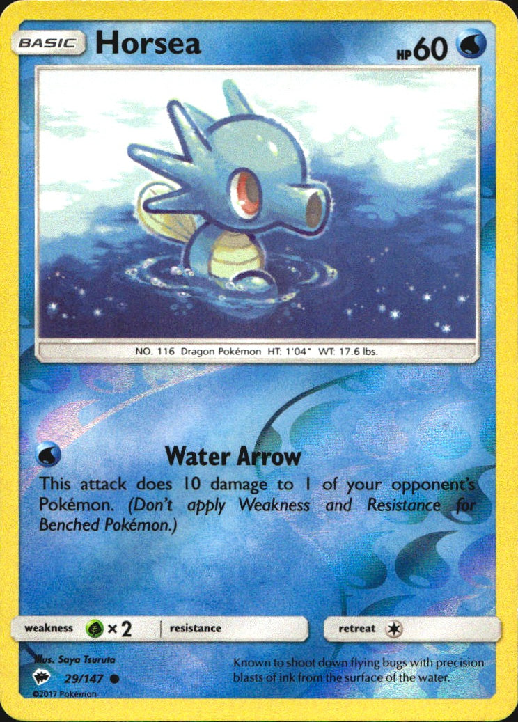 Horsea 29/147 Common Burning Shadows Pokemon Reverse Holo Near Mint