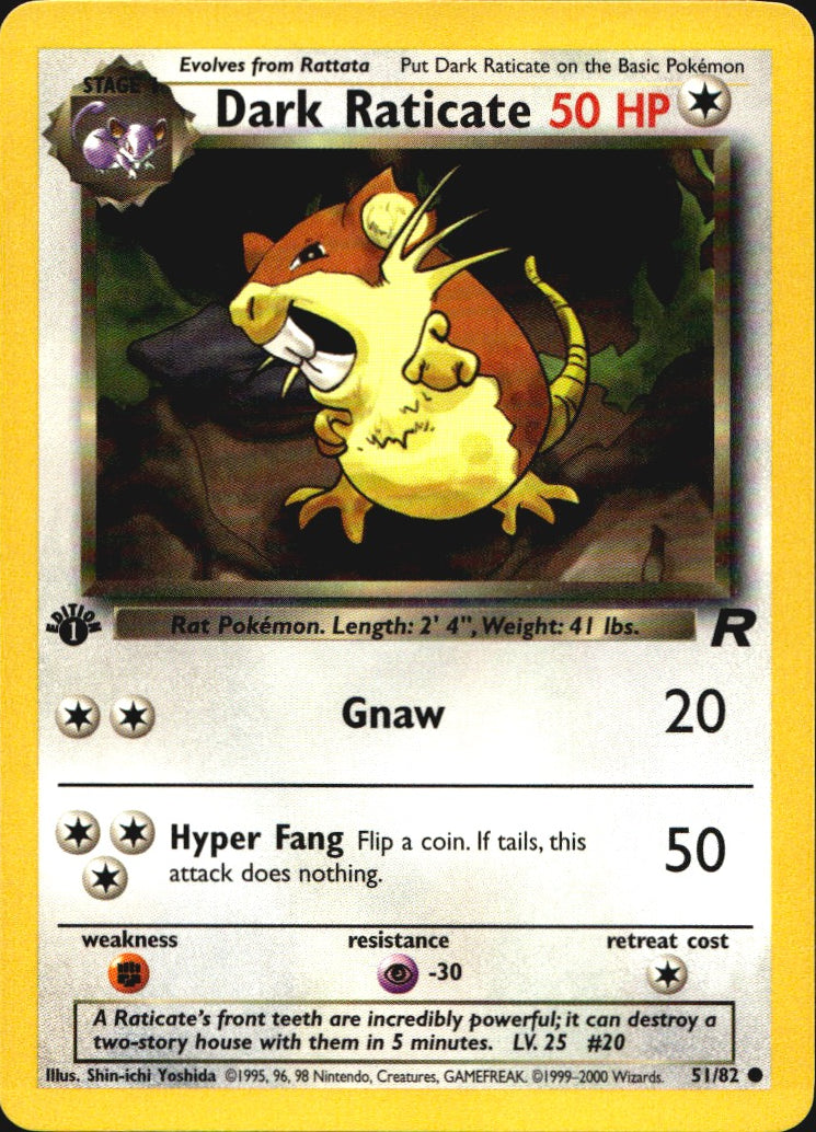 Dark Raticate 51/82 Common Team Rocket Pokemon 1st Edition Near Mint