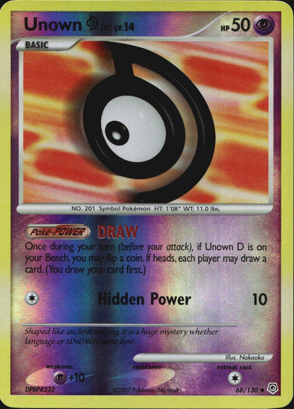 Unown [D] 68/130 Uncommon Diamond & Pearl Pokemon Reverse Holo Near Mint