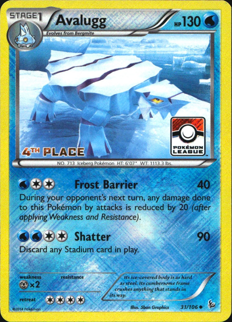 Avalugg 31/106 4th Place Stamp Uncommon Flashfire Pokemon Near Mint