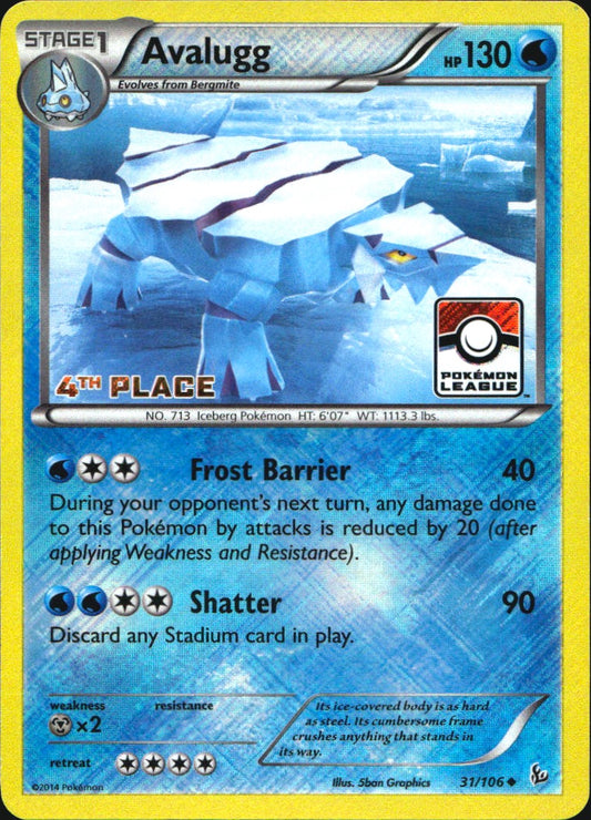 Avalugg 31/106 4th Place Stamp Uncommon Flashfire Pokemon Near Mint