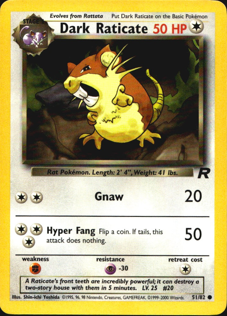 Dark Raticate 51/82 Common Team Rocket Pokemon Near Mint