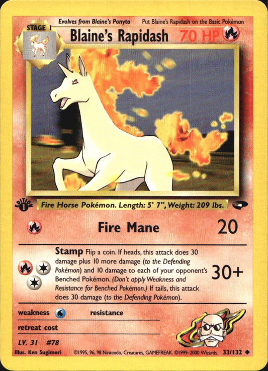 Blaine's Rapidash 33/132 Uncommon Gym Challenge Pokemon 1st Edition Near Mint
