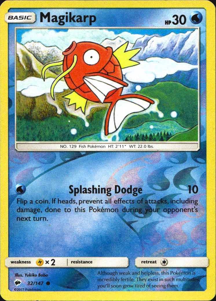 Magikarp 32/147 Common Burning Shadows Pokemon Reverse Holo Near Mint