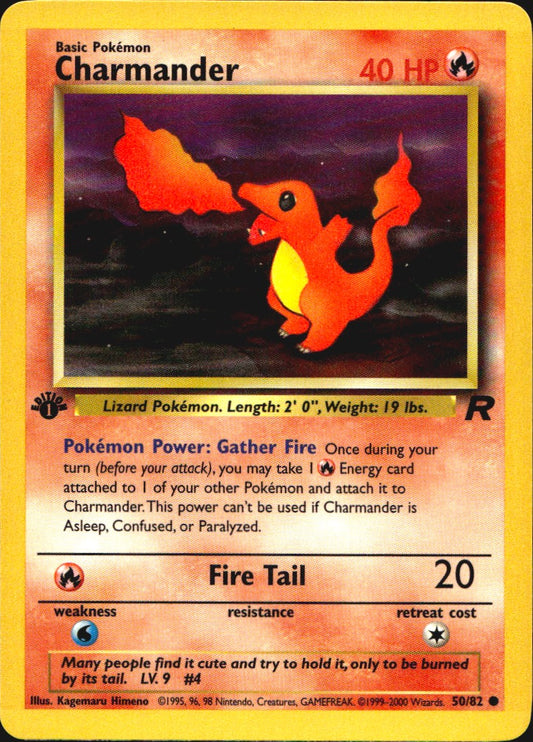 Charmander 50/82 Common Team Rocket Pokemon 1st Edition Near Mint
