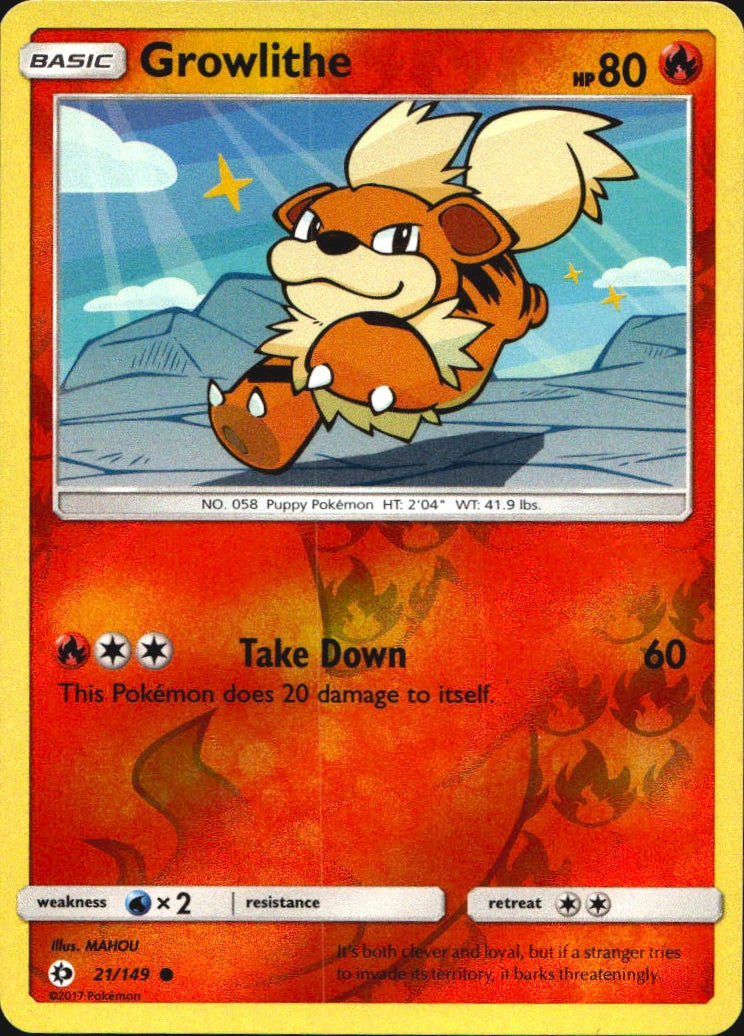Growlithe 21/149 Common Sun & Moon Pokemon Reverse Holo Near Mint