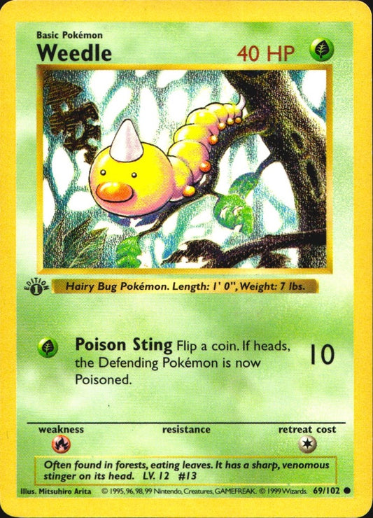 Weedle 69/102 Common Base Set Shadowless Pokemon 1st Edition Lightly Played