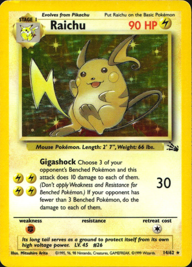 Raichu 14/62 Holo Rare Fossil Pokemon Lightly Played