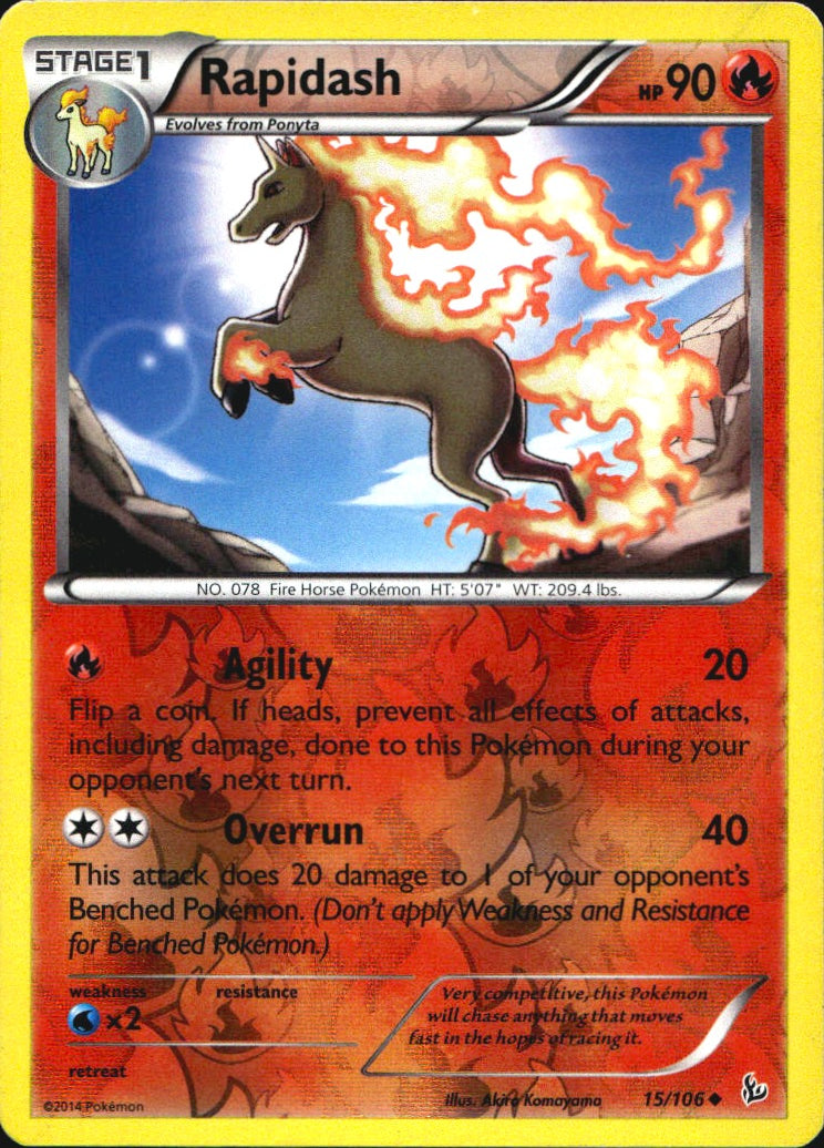 Rapidash 15/106 Uncommon Flashfire Pokemon Reverse Holo Near Mint