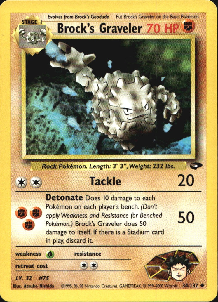 Brock's Graveler 34/132 Uncommon Gym Challenge Pokemon Near Mint