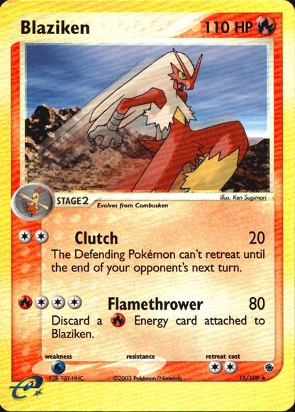 Blaziken 15/109 Rare Ruby & Sapphire Pokemon Reverse Holo Near Mint