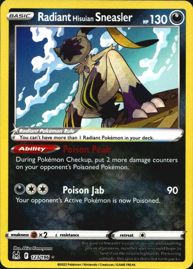 Radiant Hisuian Sneasler 123/196 Radiant Rare Lost Origin Pokemon Near Mint