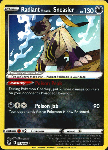 Radiant Hisuian Sneasler 123/196 Radiant Rare Lost Origin Pokemon Near Mint