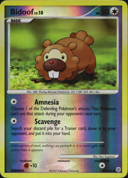 Bidoof 70/130 Common Diamond & Pearl Pokemon Reverse Holo Near Mint