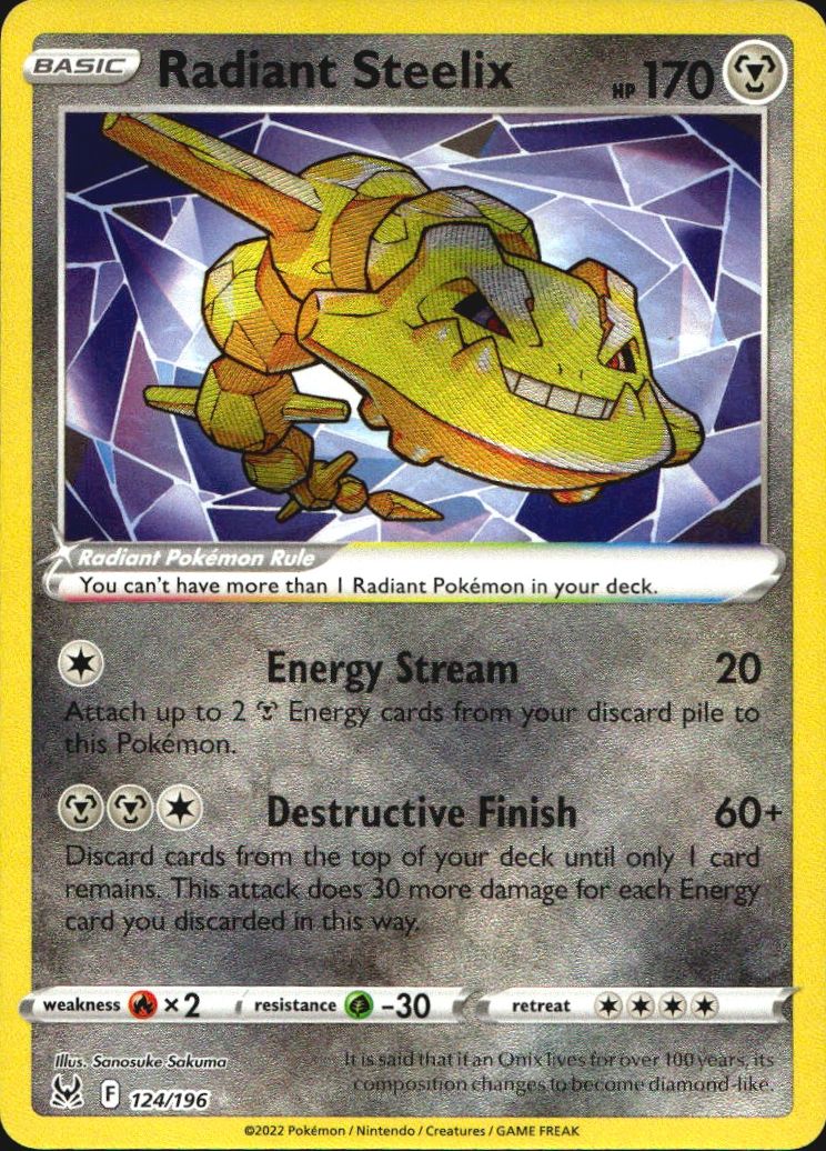 Radiant Steelix 124/196 Radiant Rare Lost Origin Pokemon Near Mint