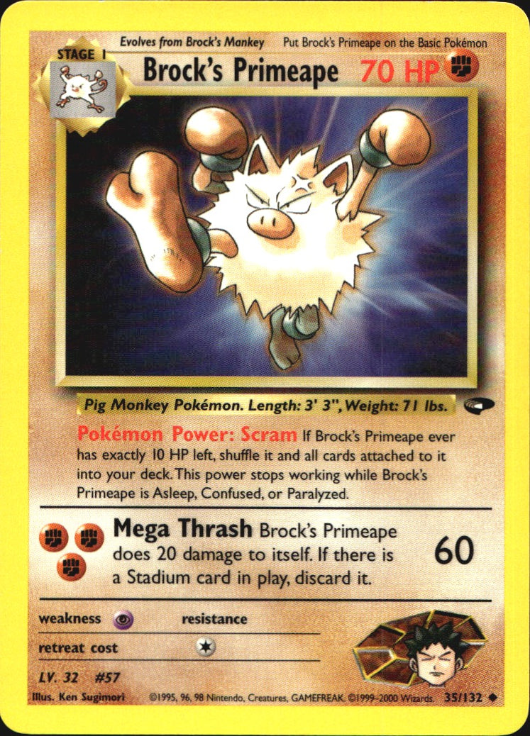 Brock's Primeape 35/132 Uncommon Gym Challenge Pokemon Near Mint