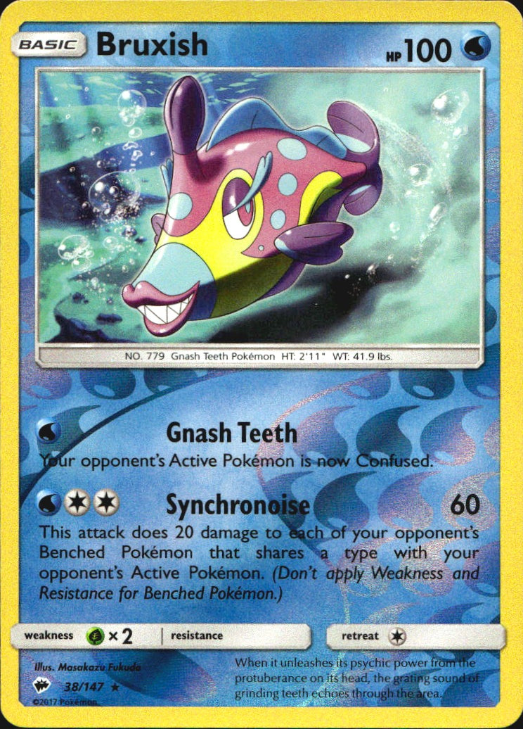 Bruxish 38/147 Rare Burning Shadows Pokemon Reverse Holo Near Mint