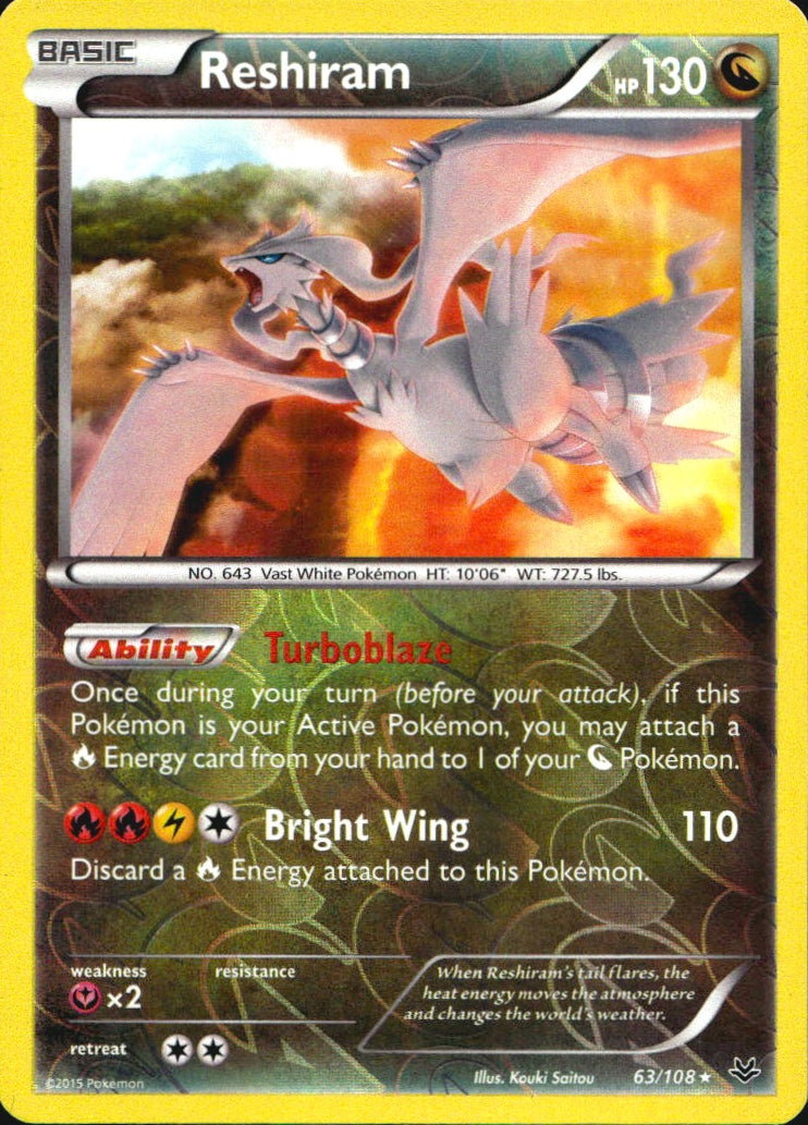 Reshiram 63/108 Holo Rare Roaring Skies Pokemon Reverse Holo Near Mint