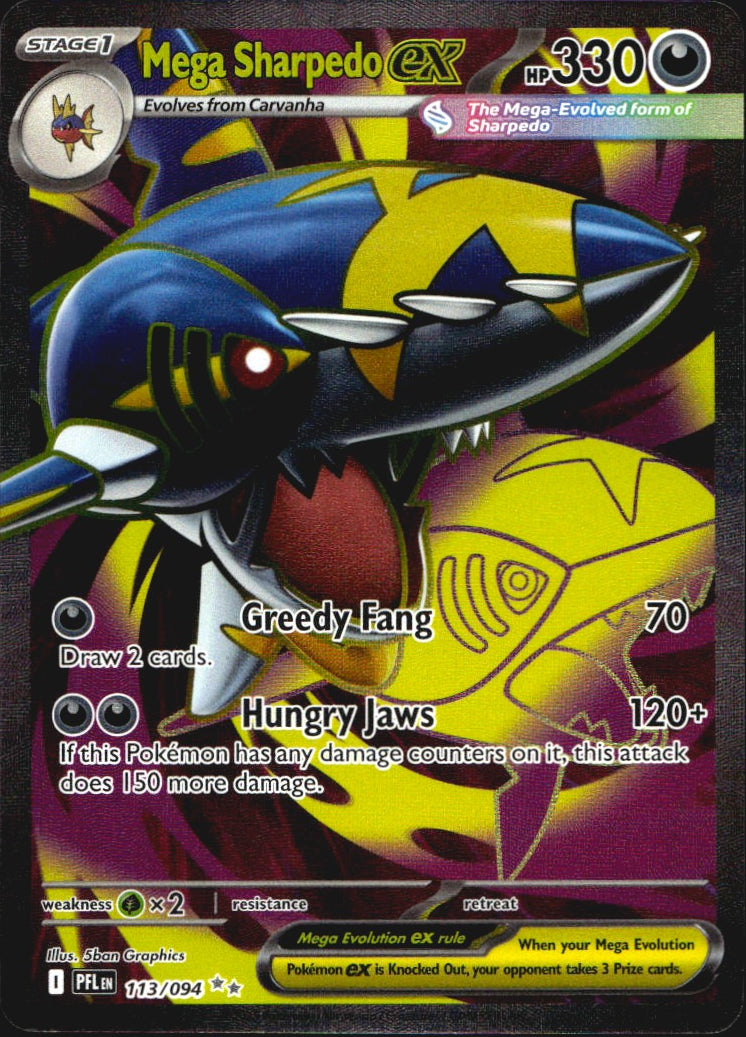 Mega Sharpedo ex 113/094 Ultra Rare Phantasmal Flames Pokemon Near Mint