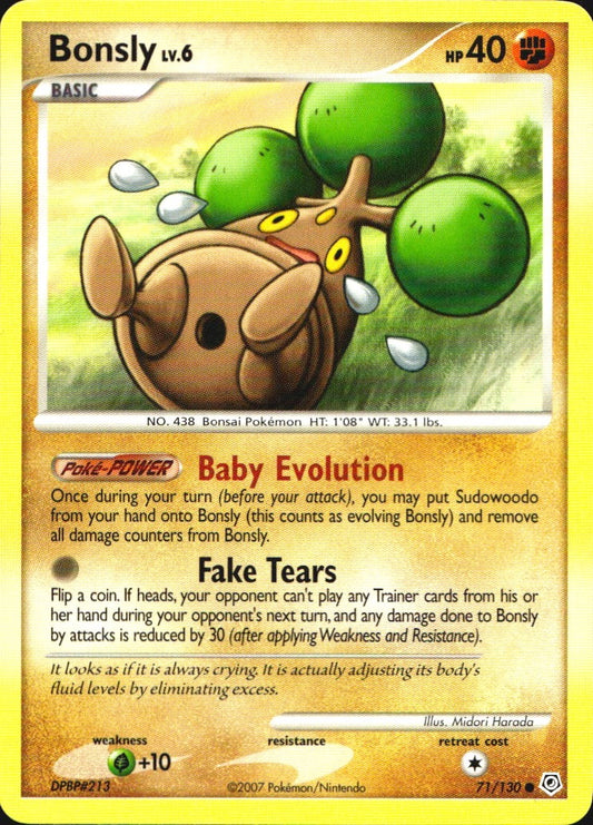 Bonsly 71/130 Common Diamond & Pearl Pokemon Near Mint